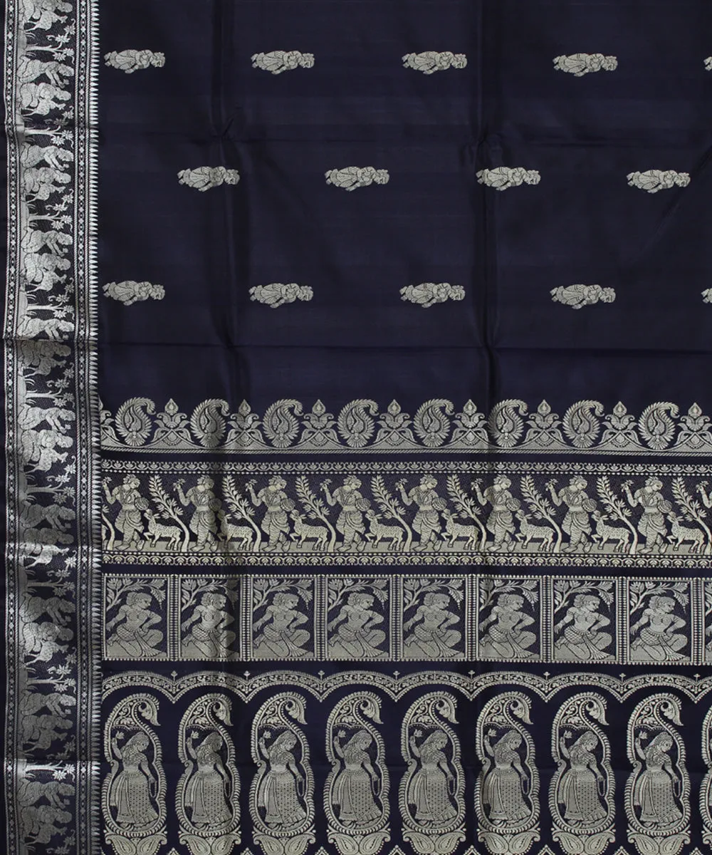 Navy blue handwoven baluchari silk saree