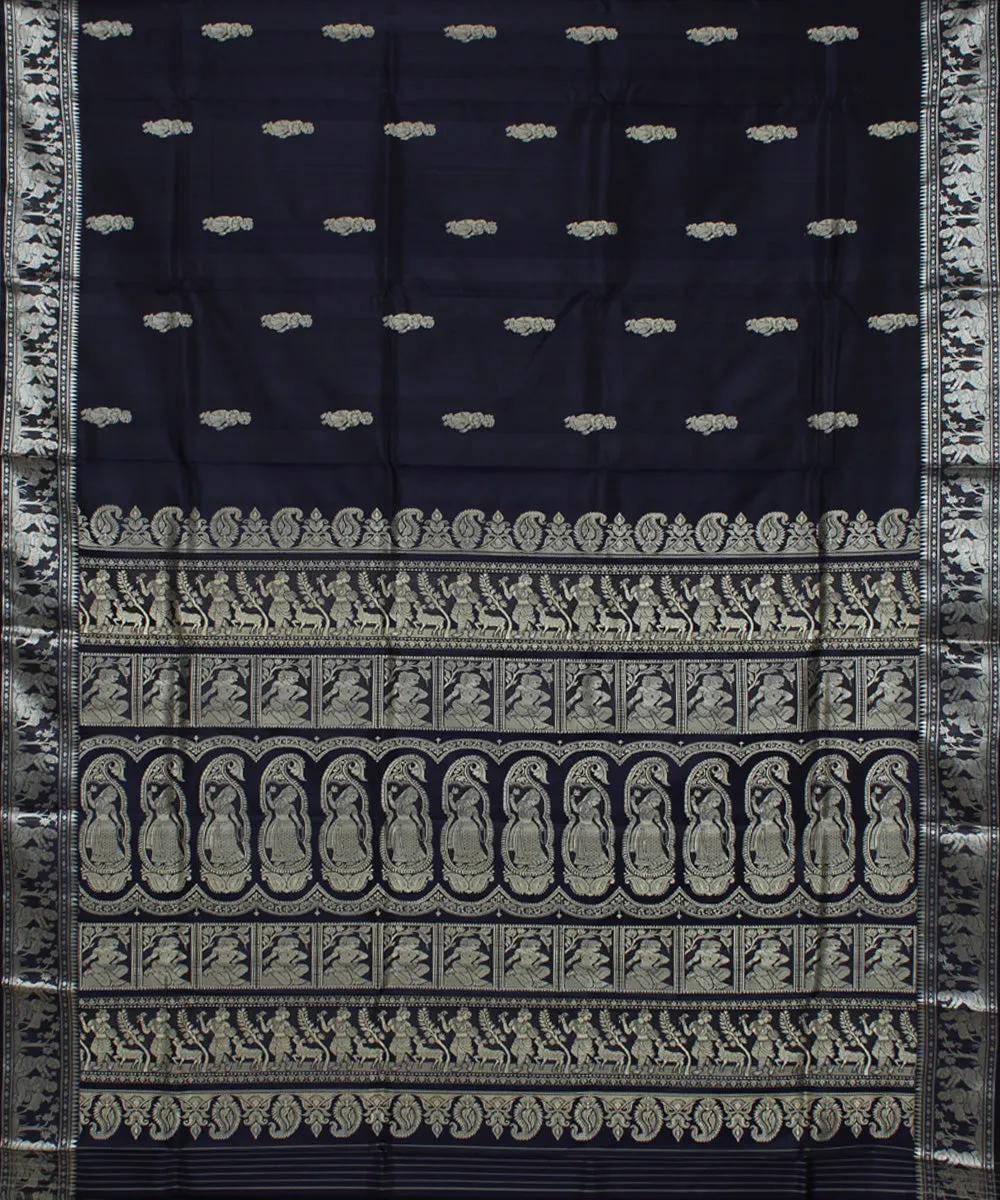 Navy blue handwoven baluchari silk saree