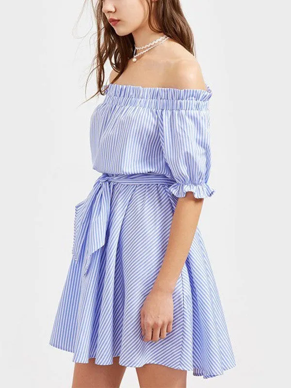 Off-the-Shoulder Half Sleeve Striped Dress