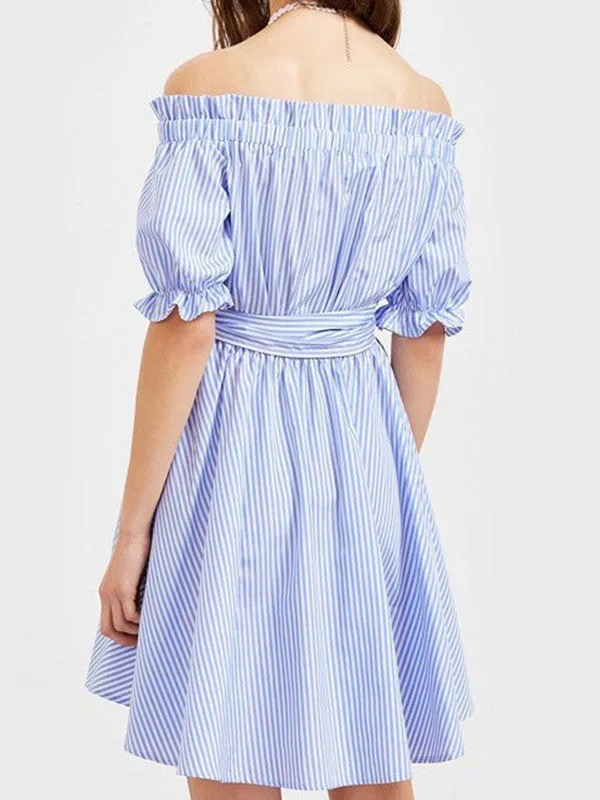 Off-the-Shoulder Half Sleeve Striped Dress