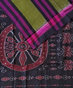 Olive green black cotton handloom nuapatna saree