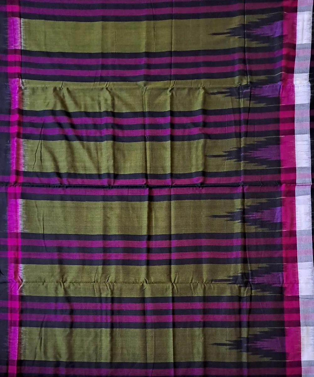 Olive green black cotton handloom nuapatna saree