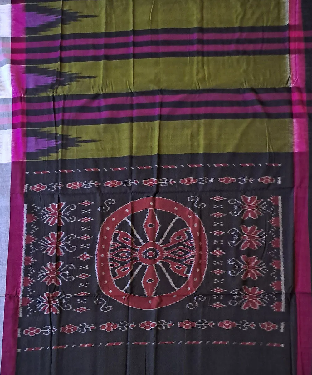 Olive green black cotton handloom nuapatna saree