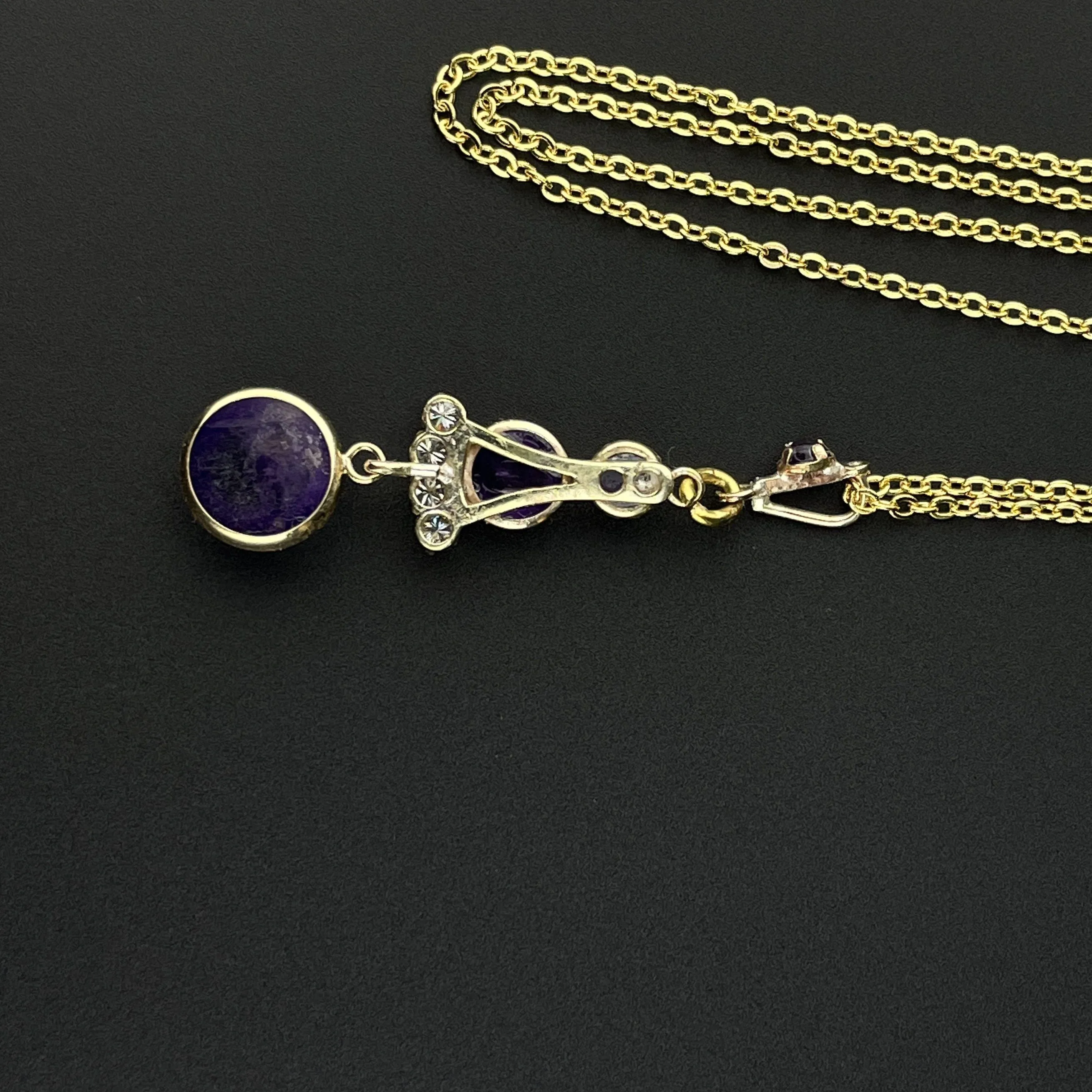 ON HOLD Gold Diamond Amethyst Cabochon Victorian Pendant Necklace