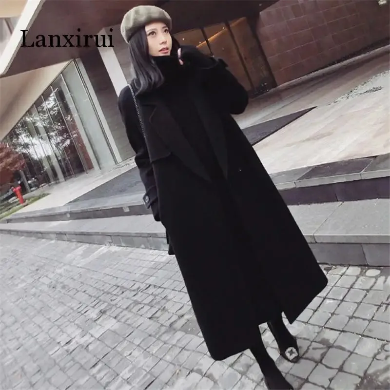 Oversized Wool Blend Trench Coat – Edgy A-Line Design with Hidden Button Closure