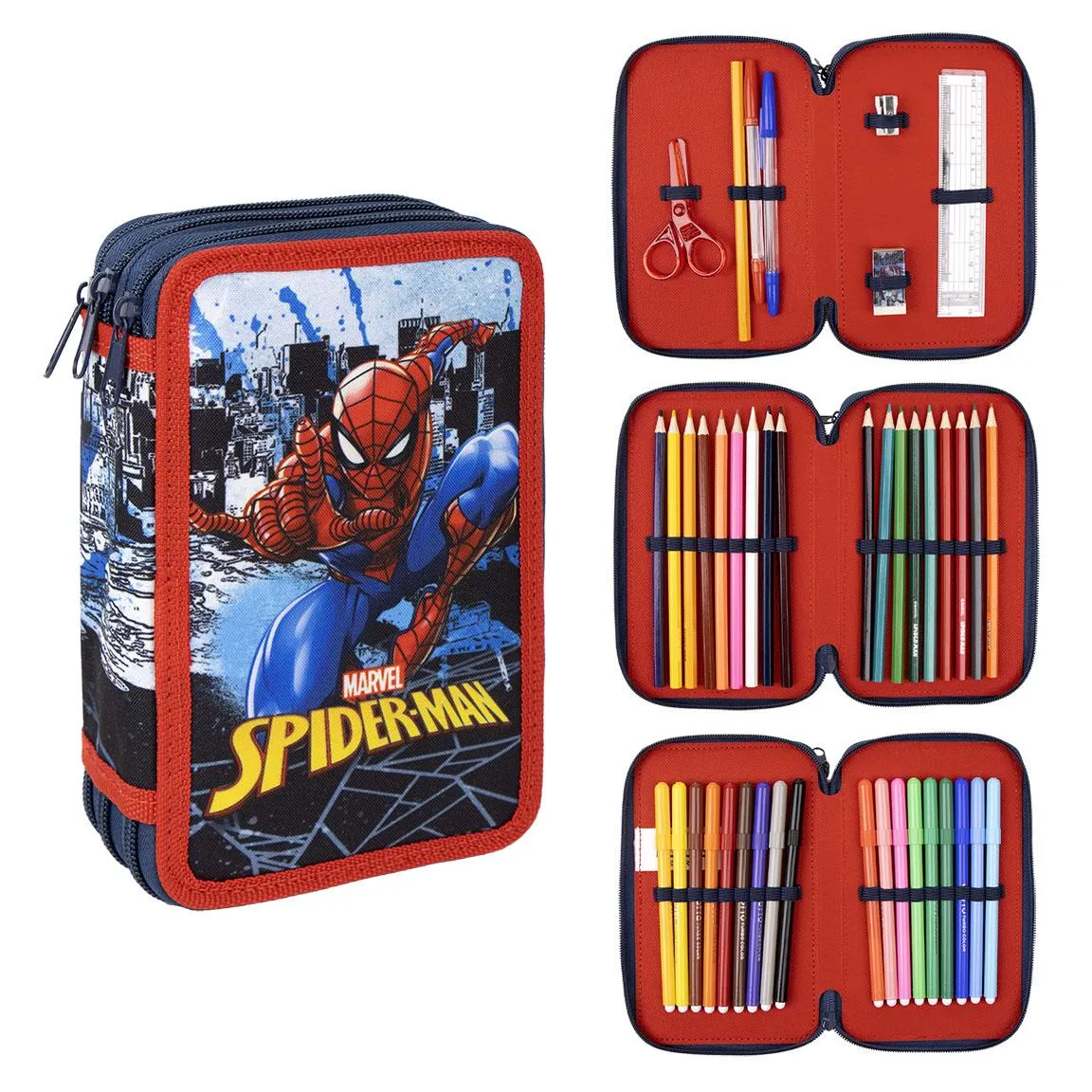 Penar complet utilat, cu 3 compartimente, Spiderman, baieti/fete