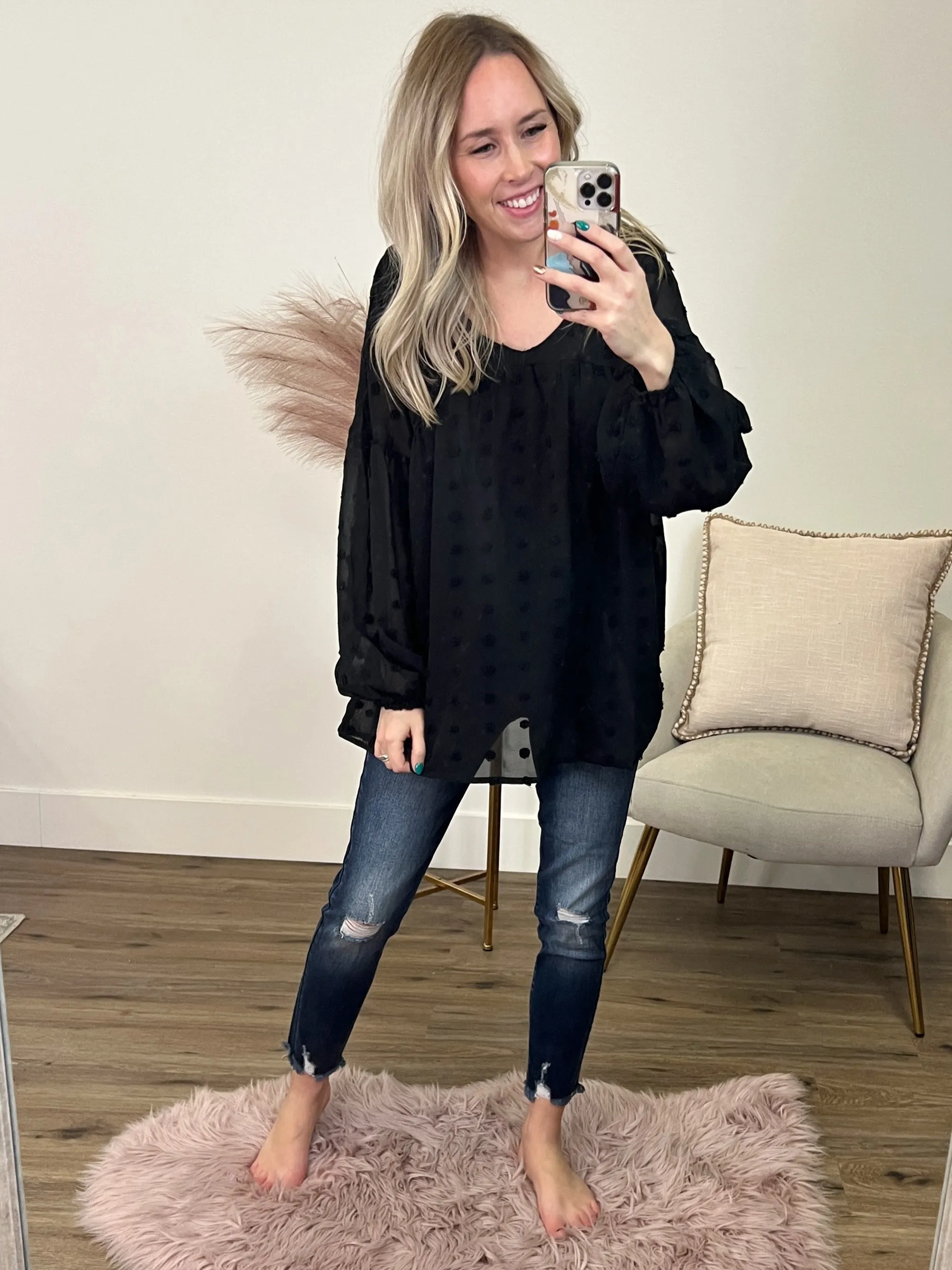 Penny Pom Pom Blouse - Black