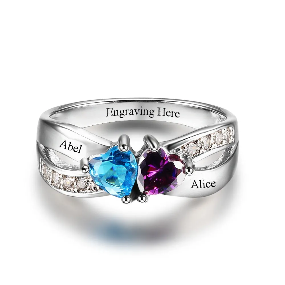 Personalized Engrave Name Custom Birthstone Ring