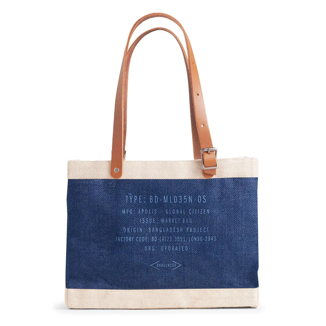 Petite Market Bag in Navy with Adjustable Handle “Alphabet Collection”