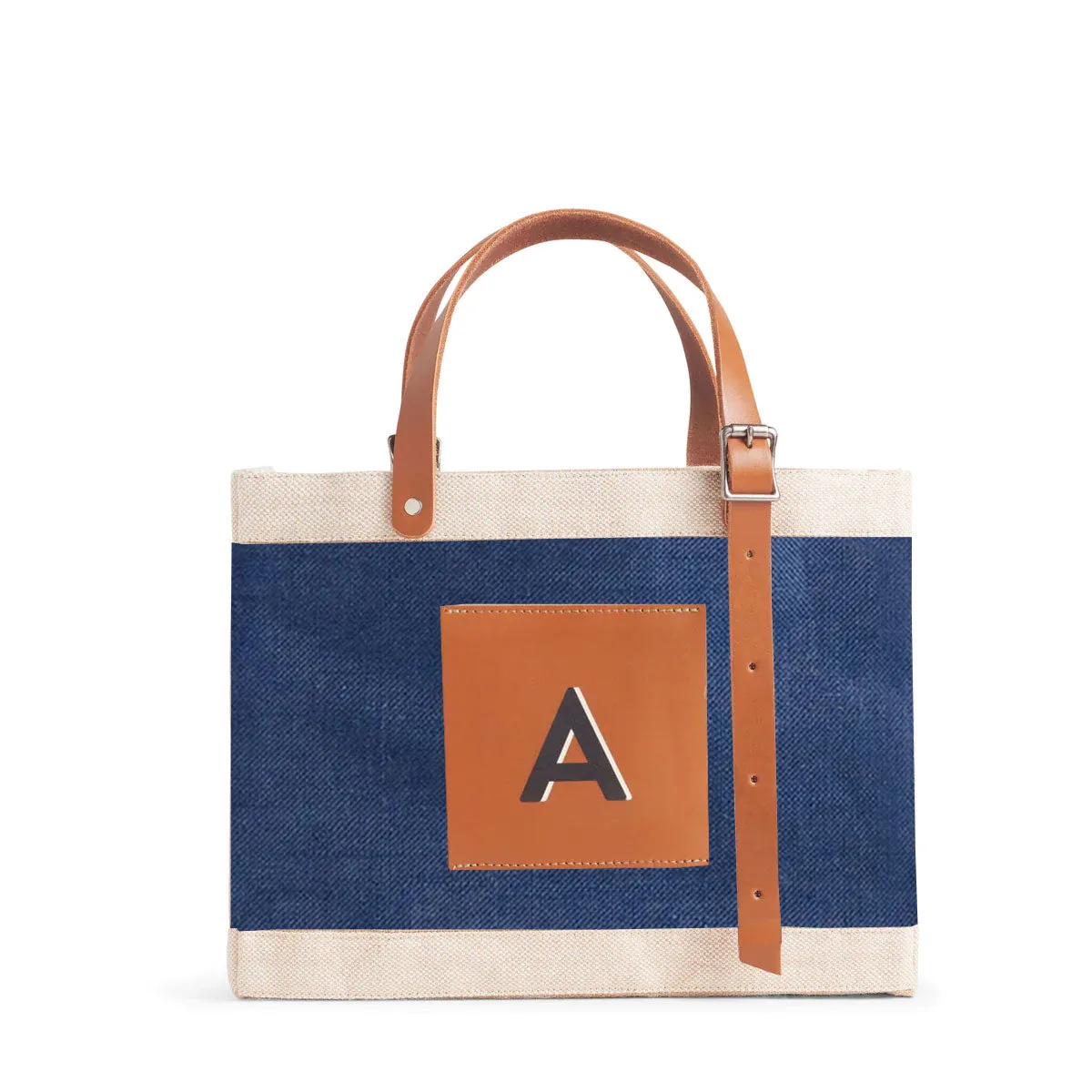 Petite Market Bag in Navy with Adjustable Handle “Alphabet Collection”