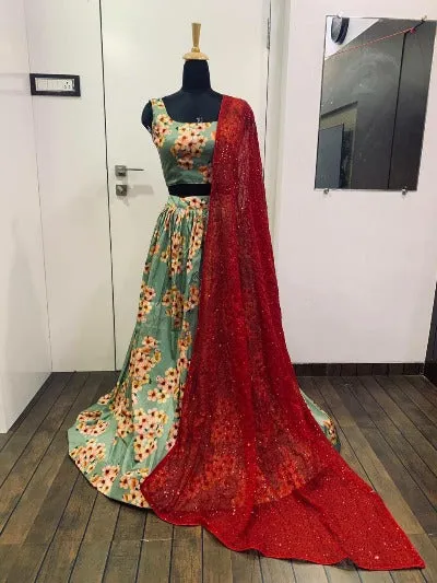 Pista Green Tapeta Silk Wedding Wear Lehenga Choli Set