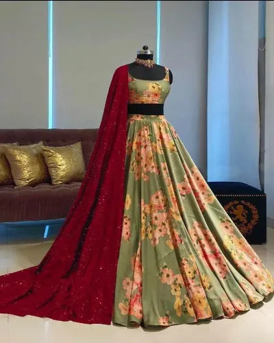 Pista Green Tapeta Silk Wedding Wear Lehenga Choli Set