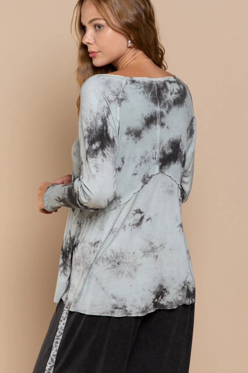 Pol Tie Dye Baby Doll Top in Dark Foggy