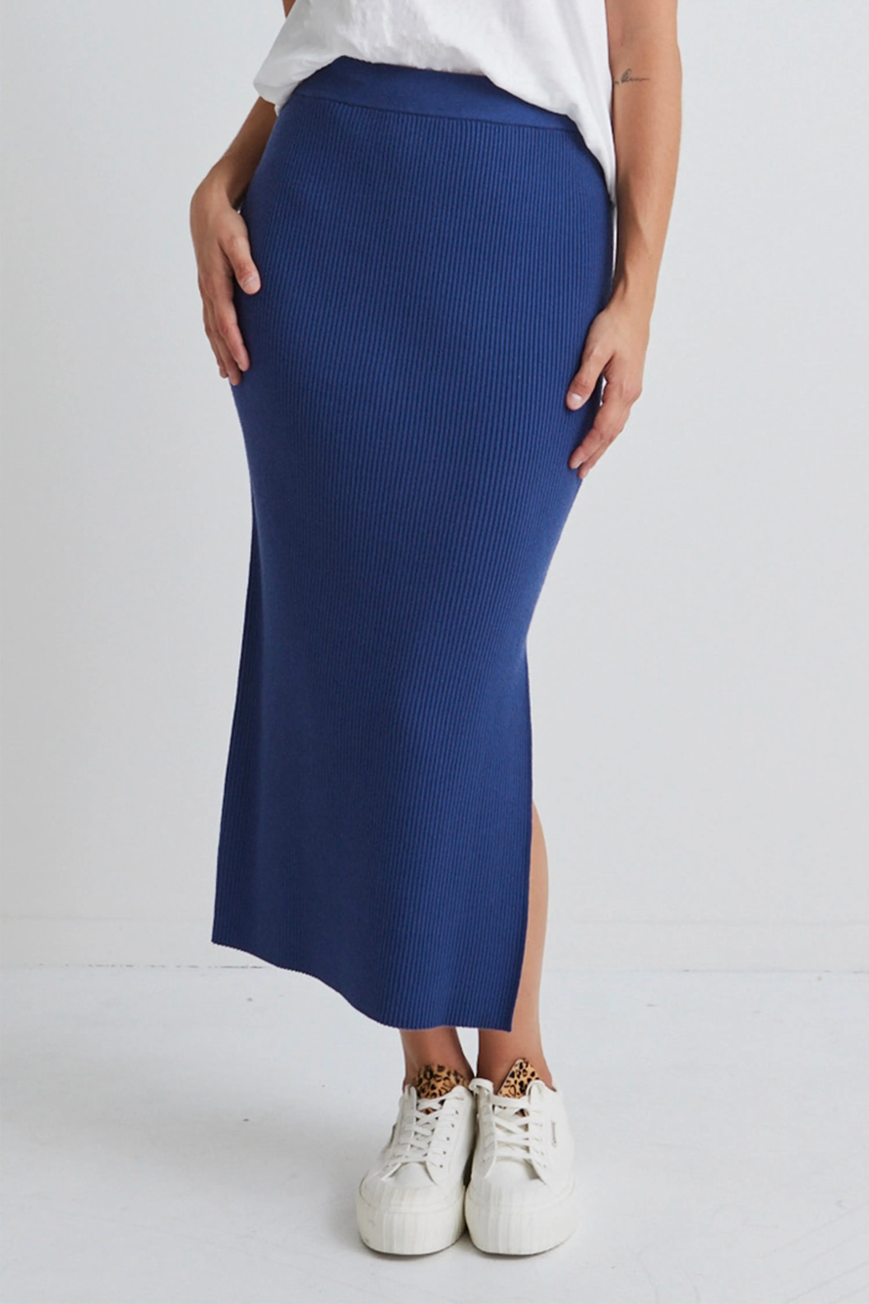 Possibility Indigo Blue Rib Knit Skirt