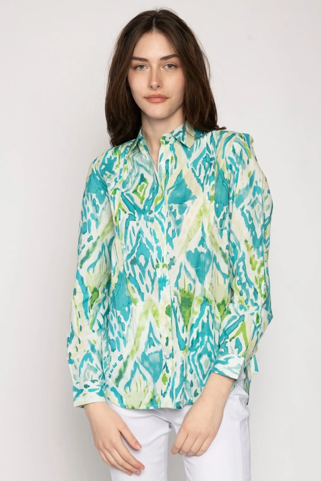 Printed Blouse Sleeve Tabs - Blue