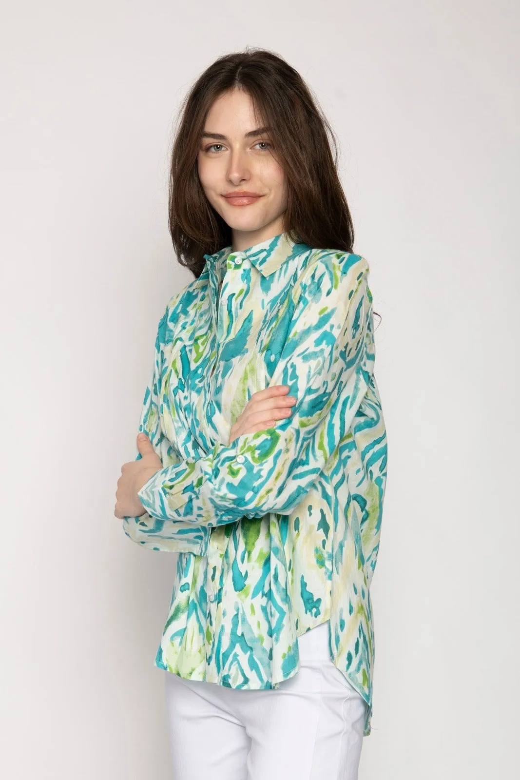 Printed Blouse Sleeve Tabs - Blue