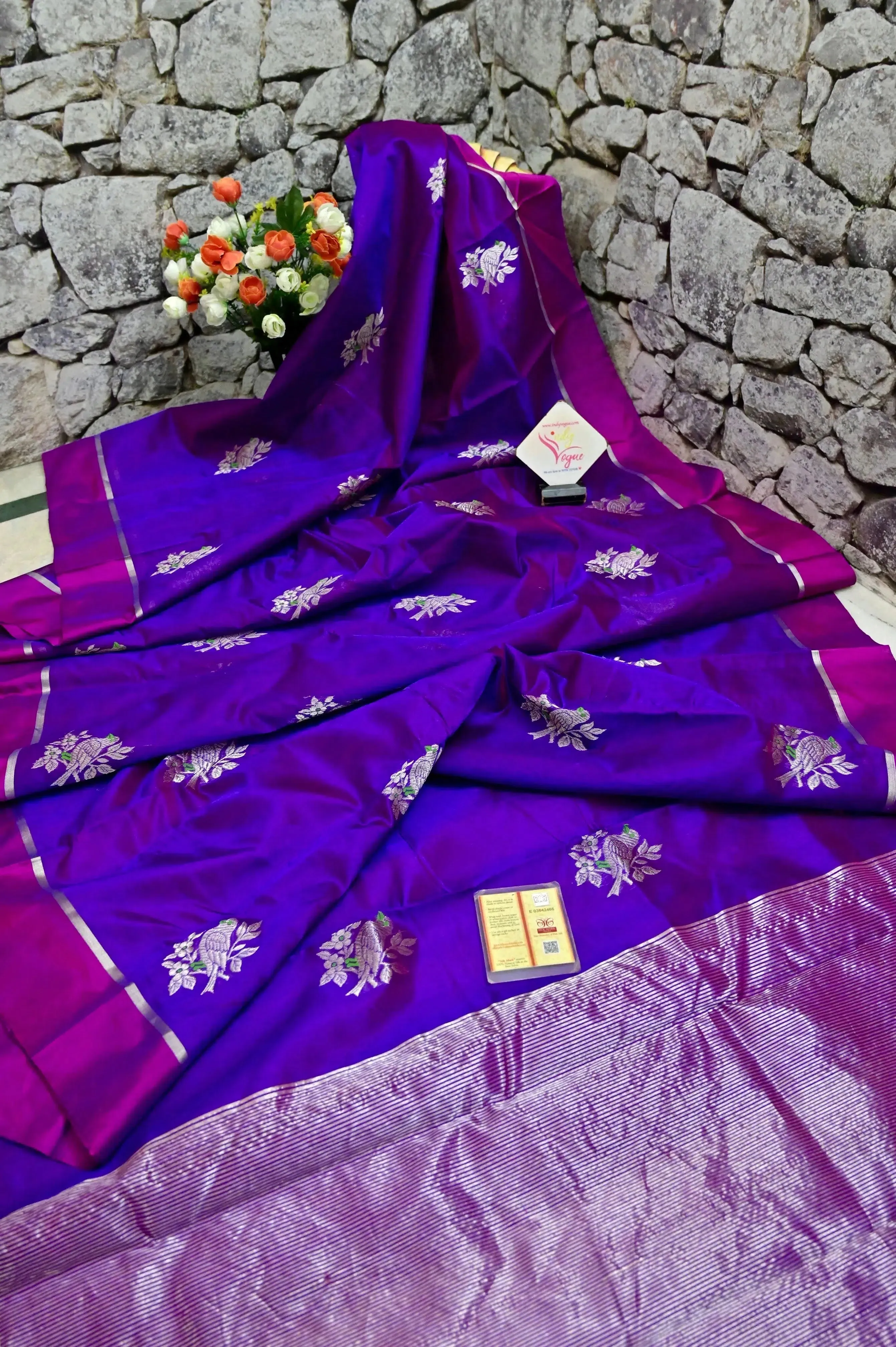 Purple and Magenta Color Pure Chanderi Saree with Meenakari Motif