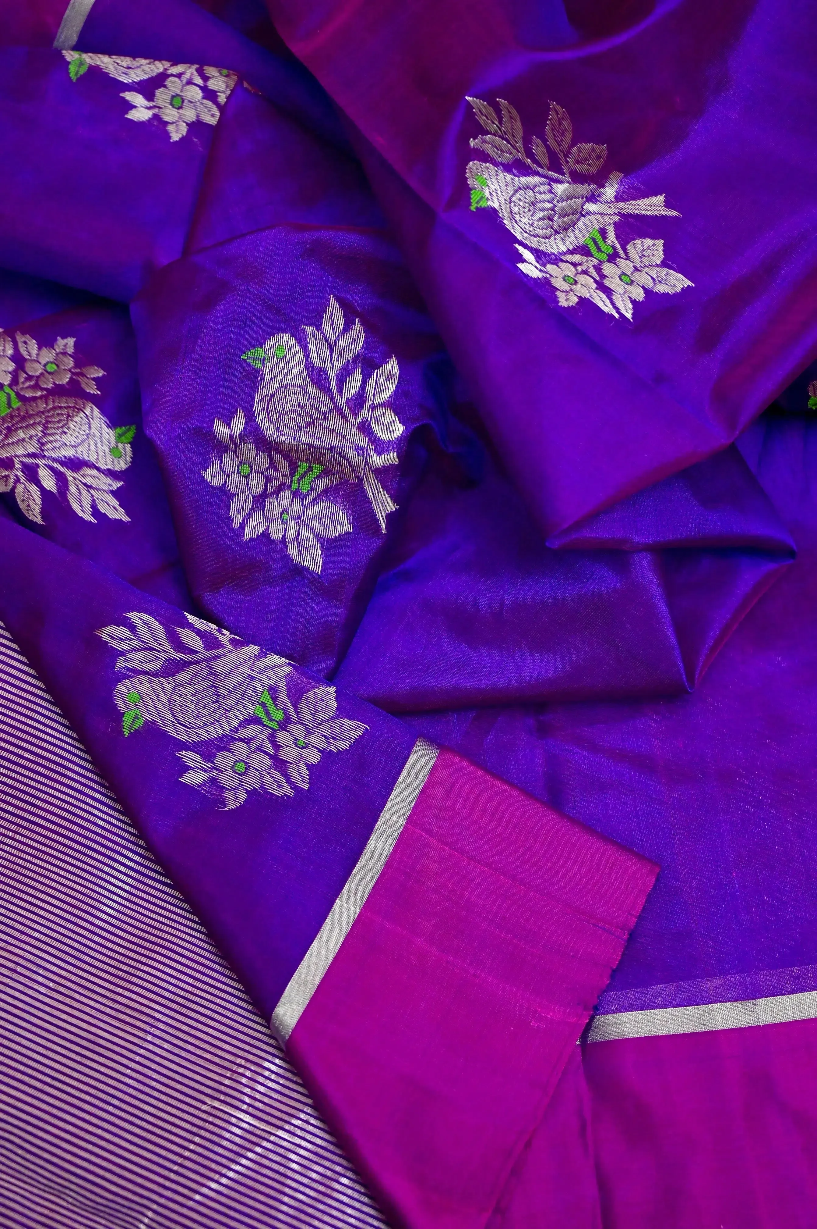 Purple and Magenta Color Pure Chanderi Saree with Meenakari Motif