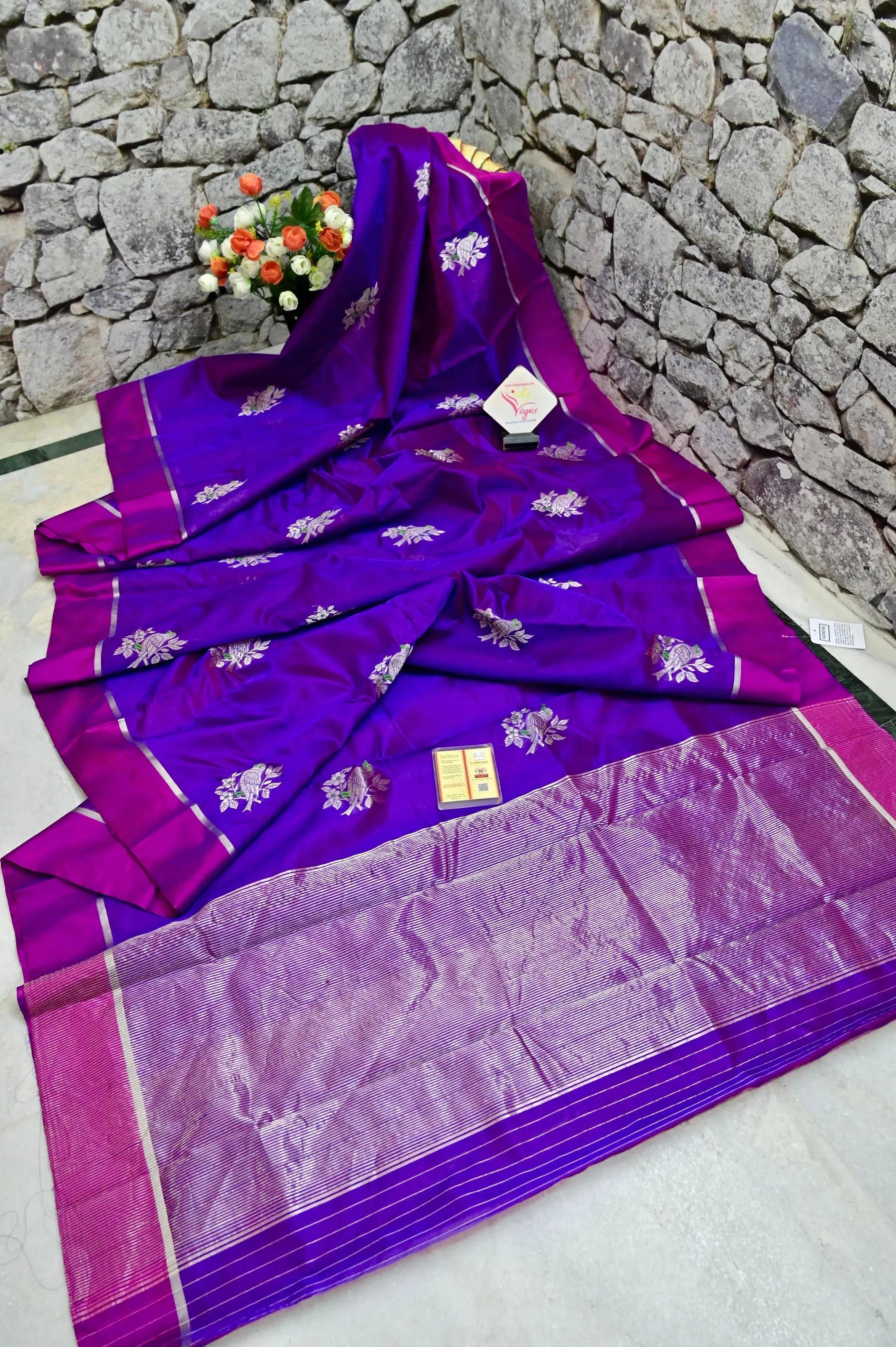 Purple and Magenta Color Pure Chanderi Saree with Meenakari Motif