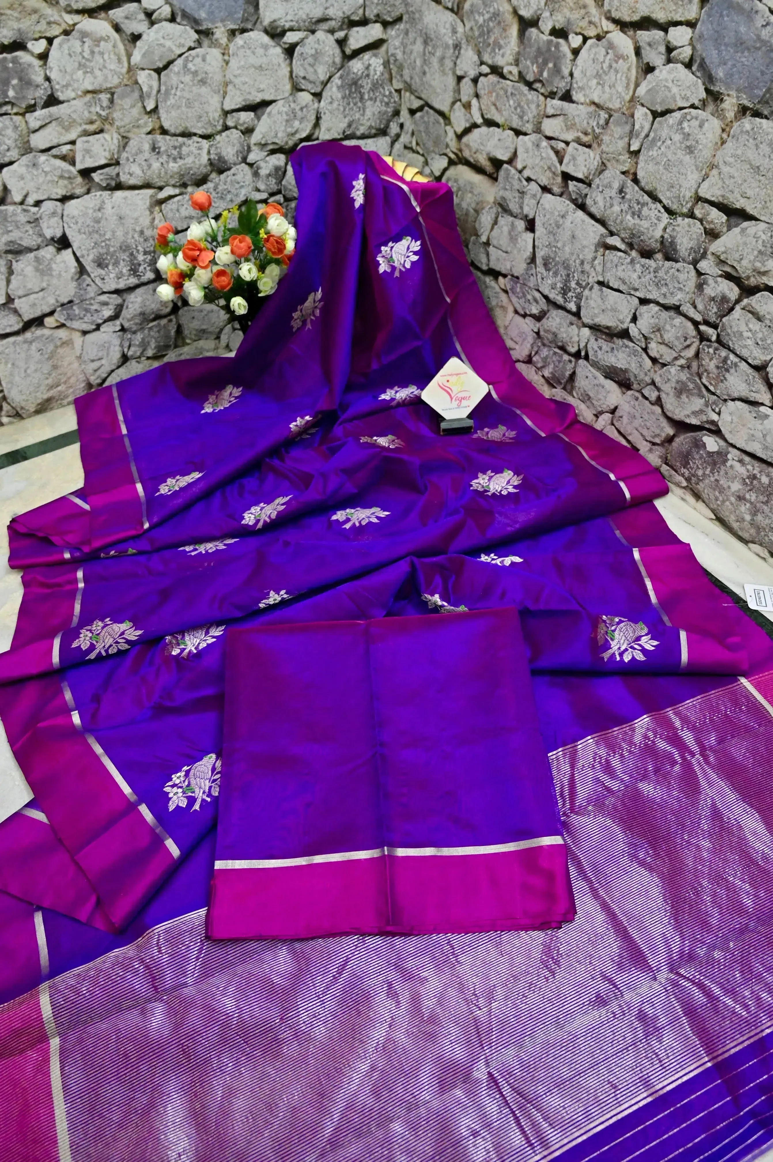 Purple and Magenta Color Pure Chanderi Saree with Meenakari Motif