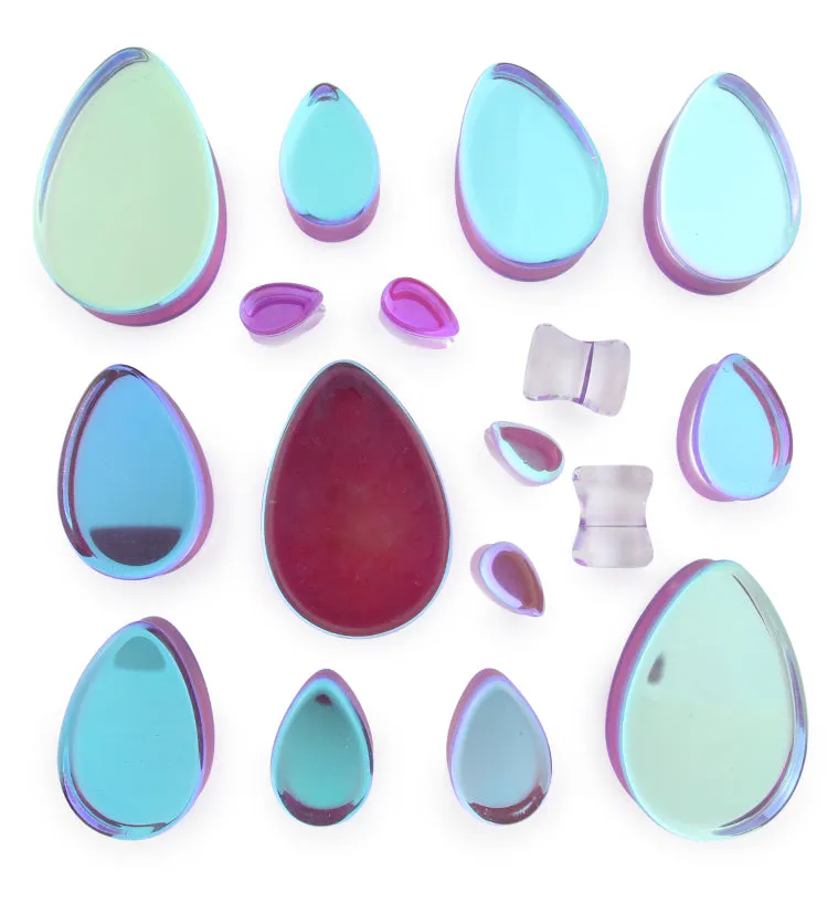 Purple Iridescent Glass Teardrop Plugs