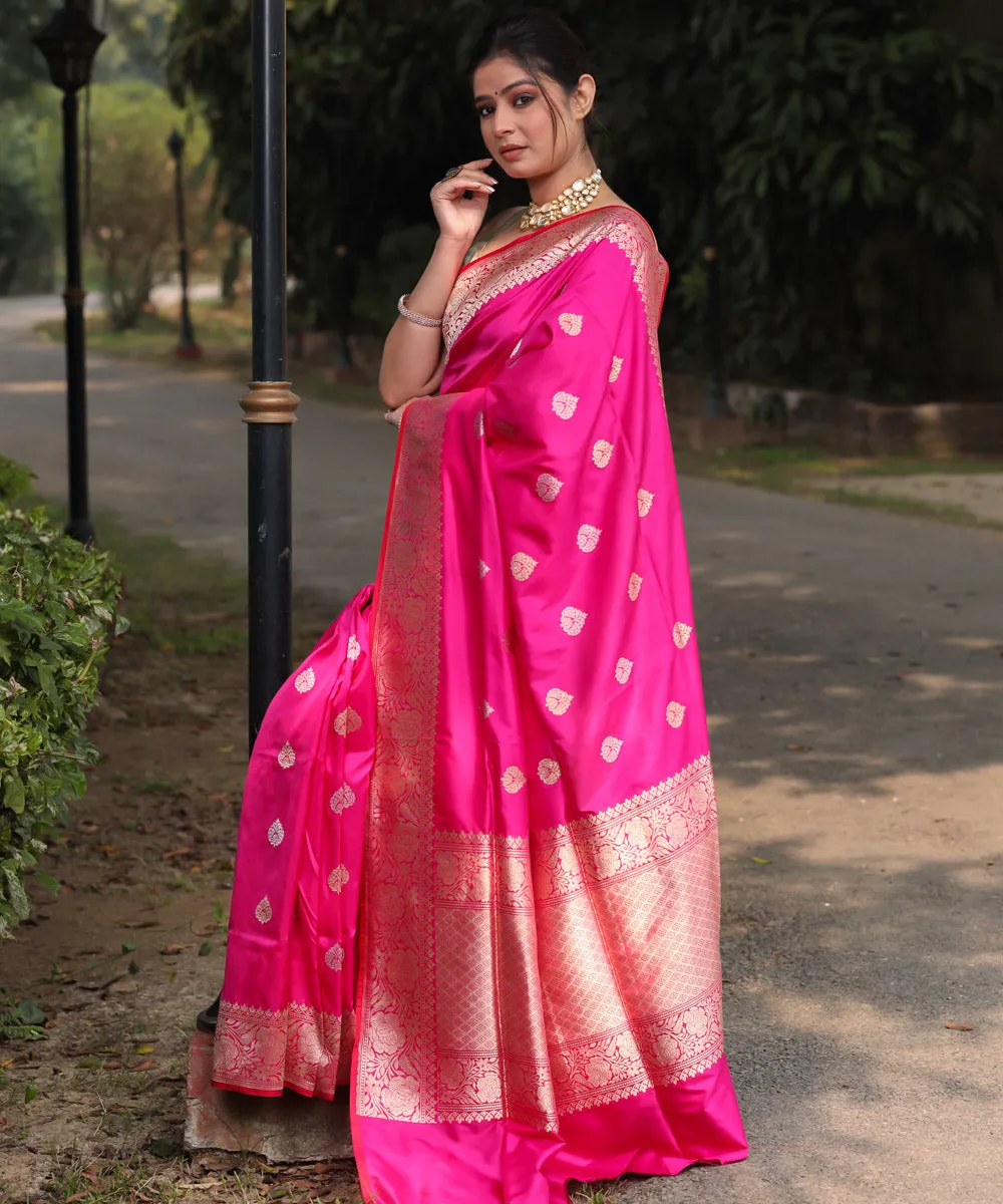 Rani pink handwoven silk banarasi saree