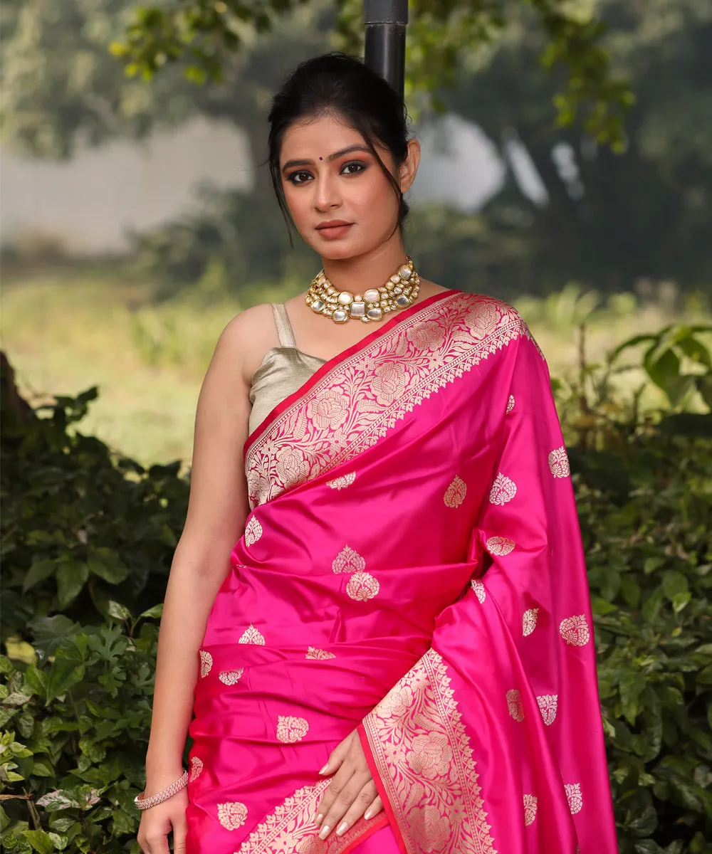 Rani pink handwoven silk banarasi saree