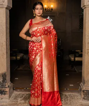 Red golden silk handwoven banarasi saree