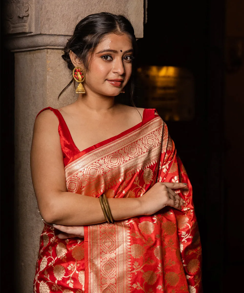 Red golden silk handwoven banarasi saree