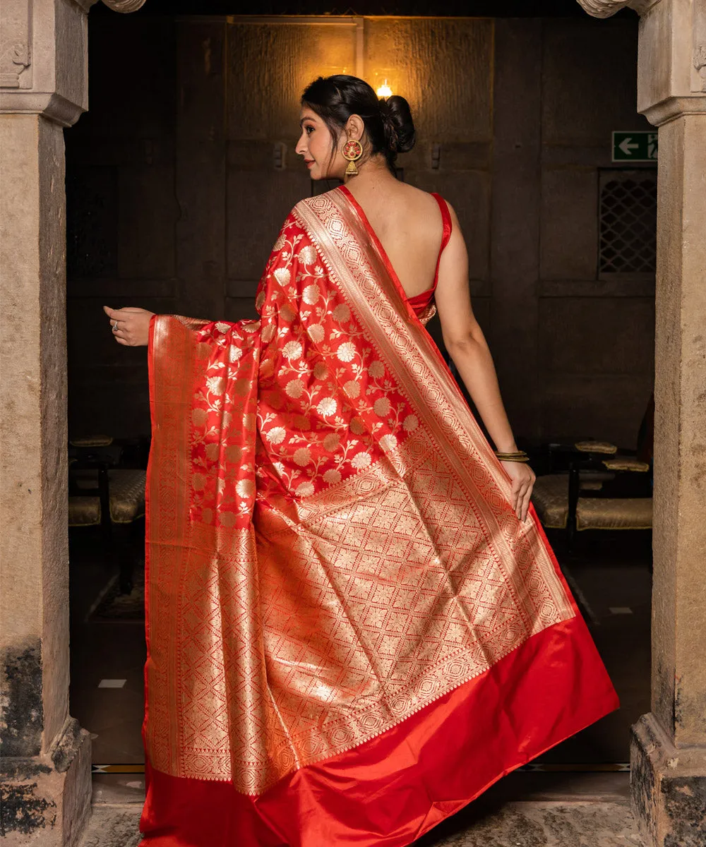 Red golden silk handwoven banarasi saree