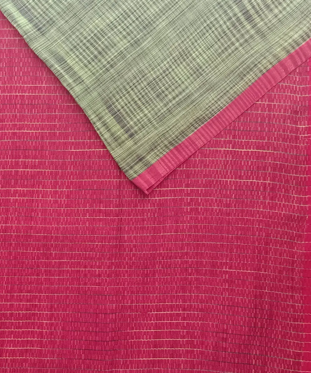 Red olive green ghicha anchal cotton handwoven saree