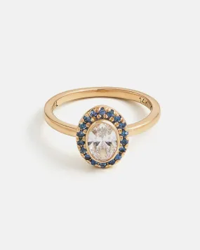 Retro Ring in 14k Fairmined Gold with Lab-Grown Diamond and Blue Spinels