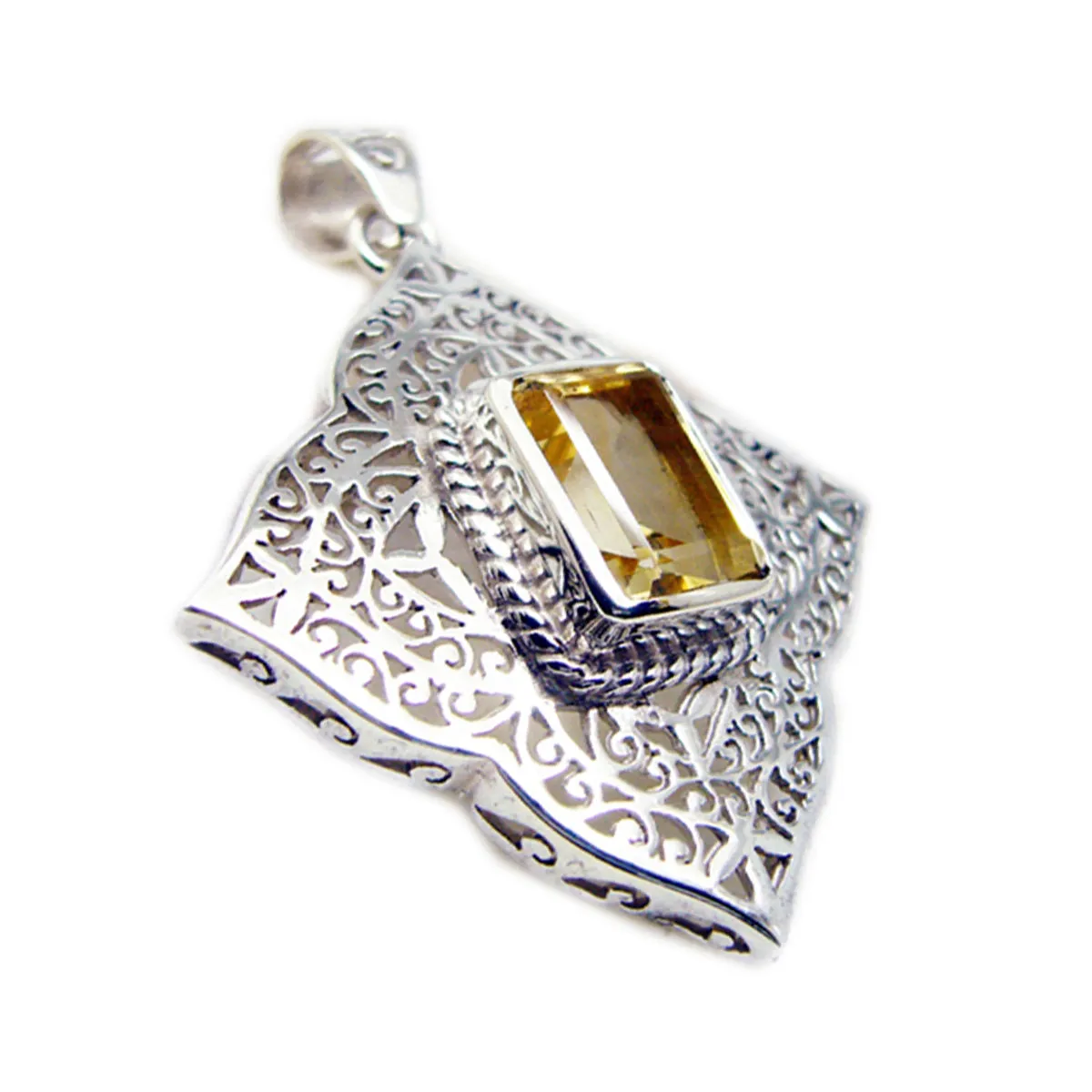 Riyo Delightful Gemstone Octagon Faceted Yellow Citrine Sterling Silver Pendant Gift For Women