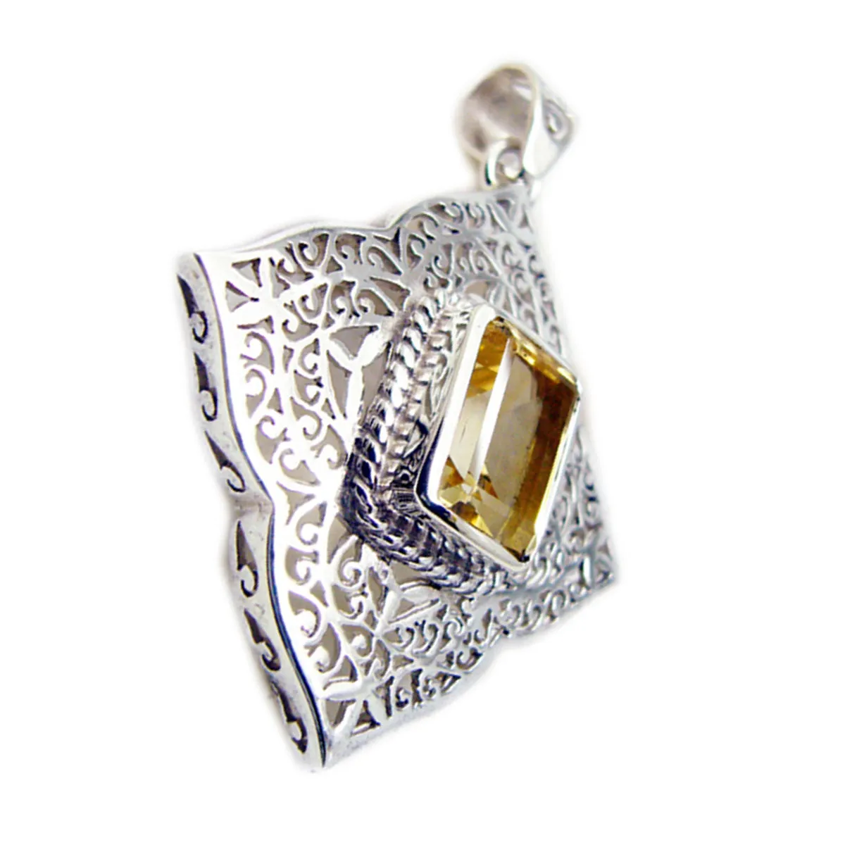 Riyo Delightful Gemstone Octagon Faceted Yellow Citrine Sterling Silver Pendant Gift For Women