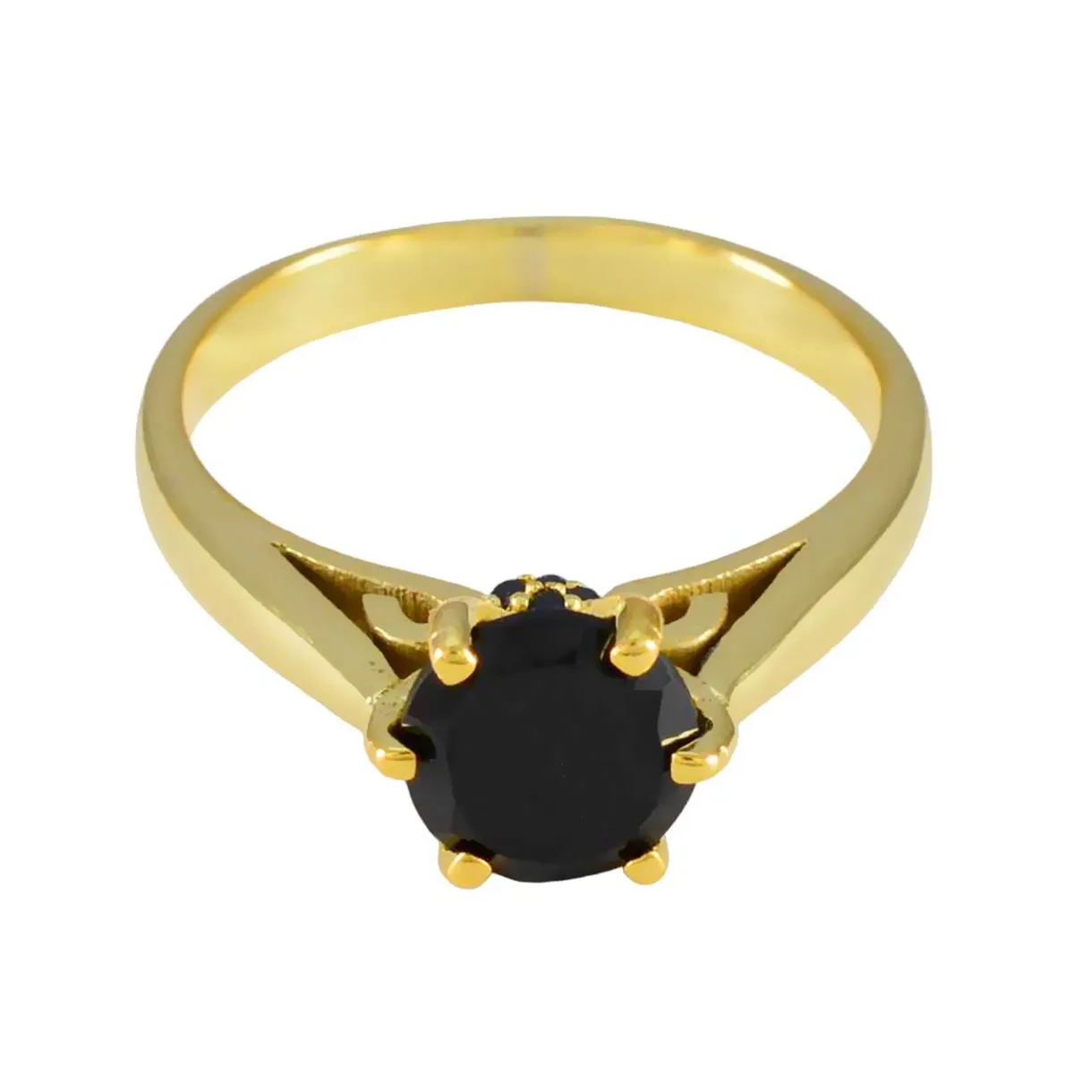 Riyo Extensive Silver Ring With Yellow Gold Plating Black Onyx Stone Round Shape Prong Setting Designer Jewelry Christmas Ring