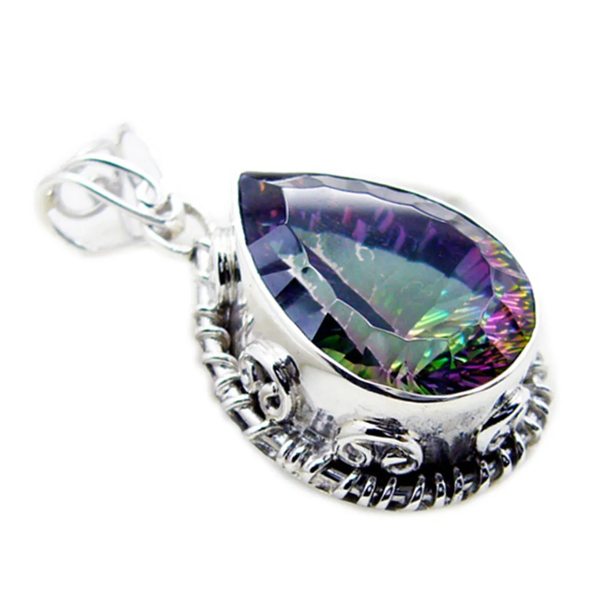 Riyo Fit Gemstone Pear Faceted Multi Color Mystic Quartz 1181 Sterling Silver Pendant Gift For Birthday