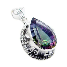 Riyo Fit Gemstone Pear Faceted Multi Color Mystic Quartz 1181 Sterling Silver Pendant Gift For Birthday