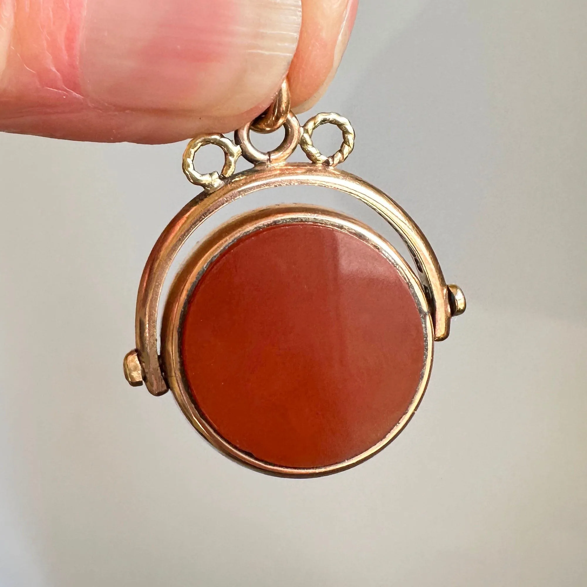 Rose Gold Carnelian Bloodstone Spinner Watch Fob Pendant