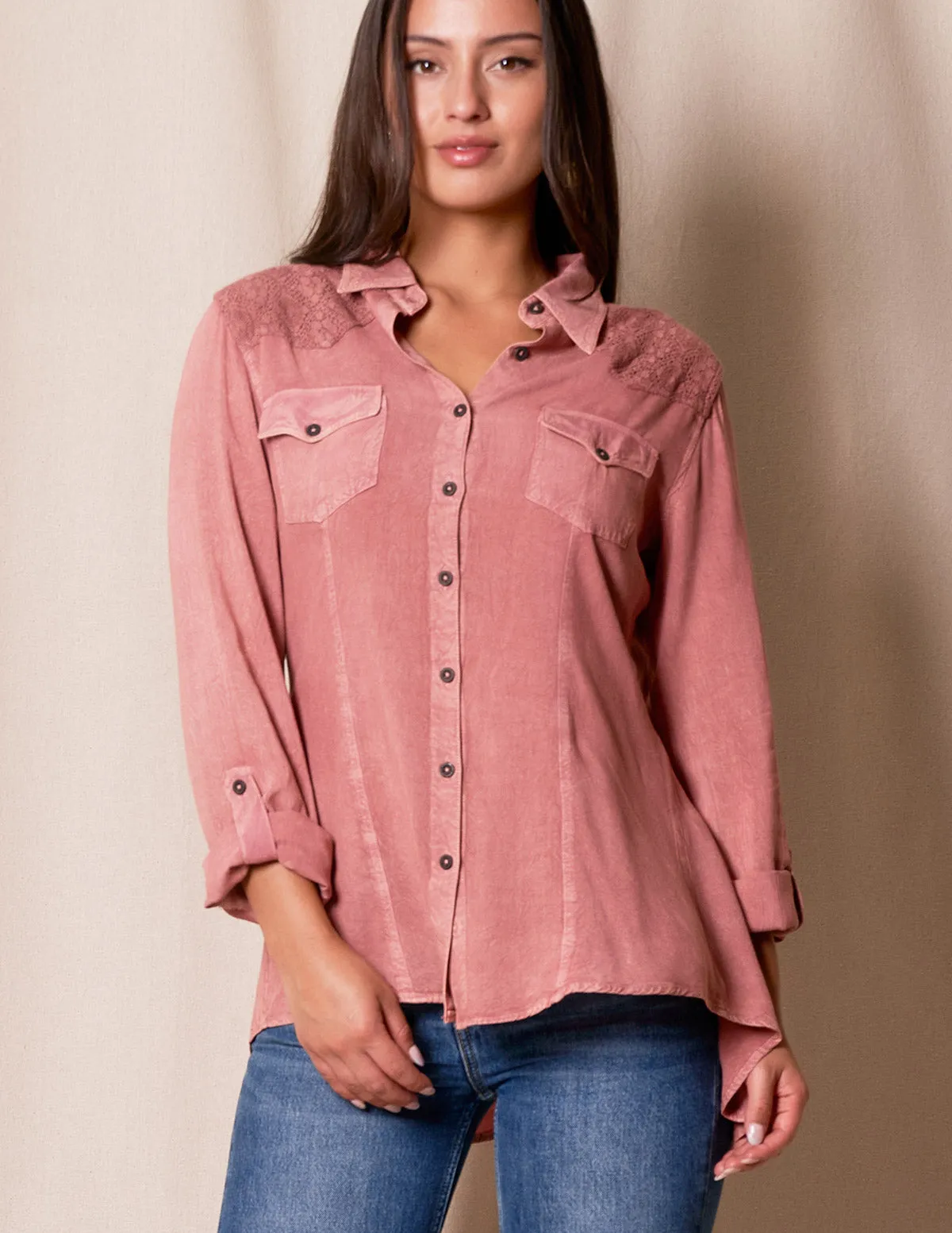 Rosie Hi-Lo Vintage Shirt - Desert Rose