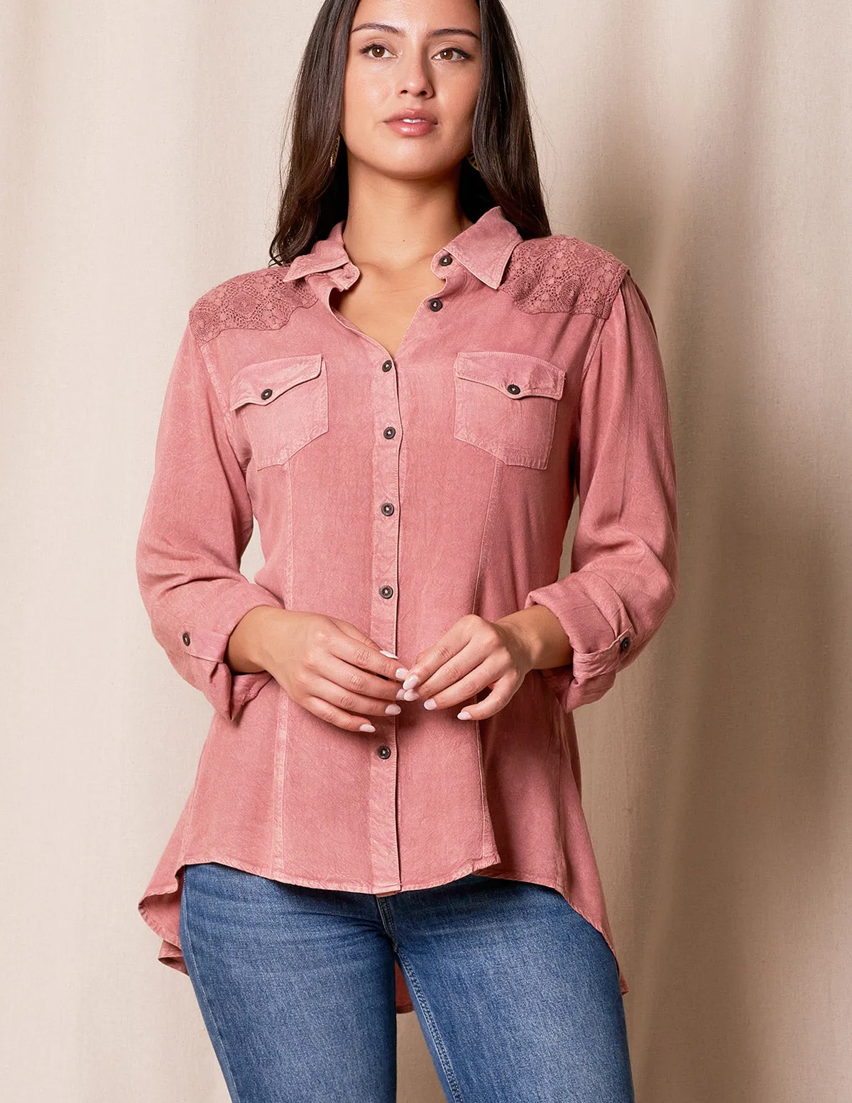 Rosie Hi-Lo Vintage Shirt - Desert Rose