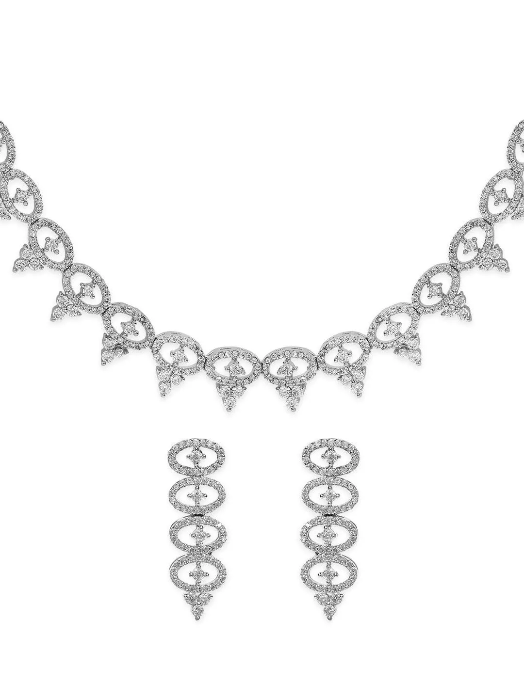 Rubans Silver-Plated Necklace Set With American Diamonds.