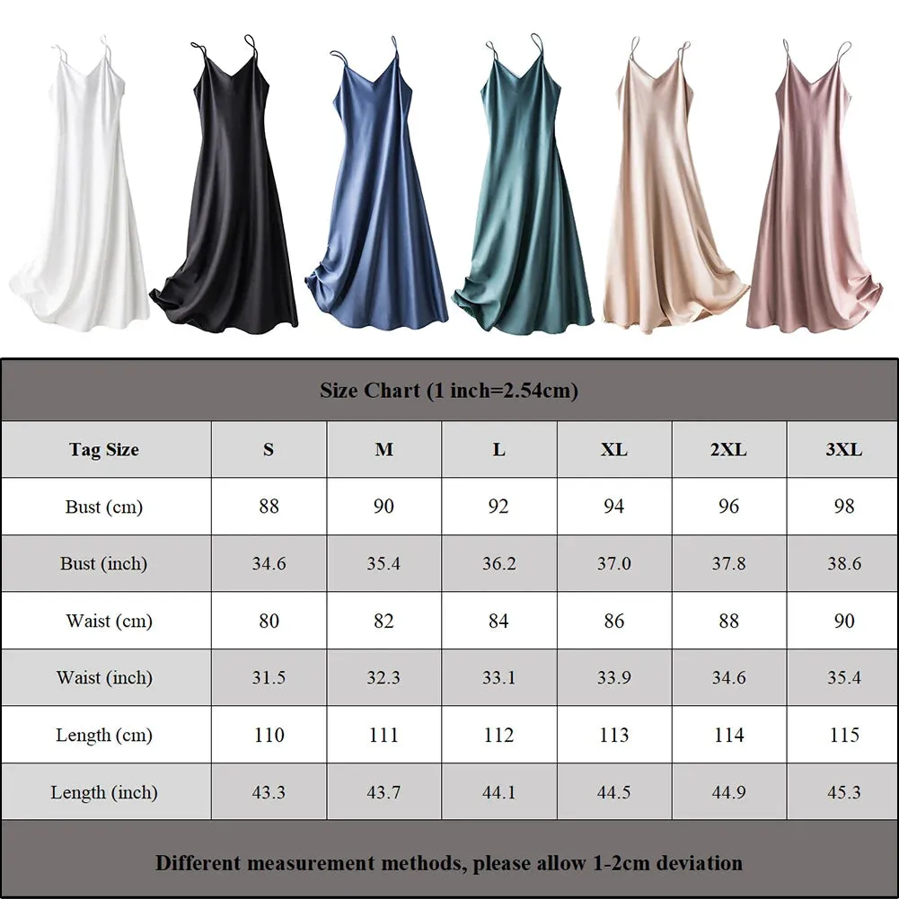 Satin Women Slip Long Dress Sexy V-Neck Sleeveless Backless Female Maxi Dresses Spring New Elegant Loose Lady Robes