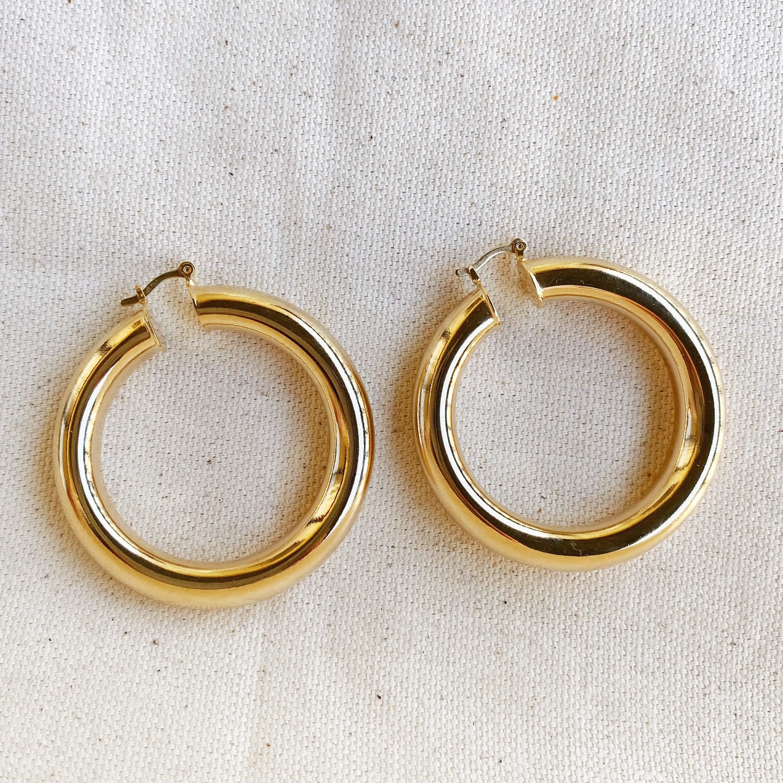 Selena Design 18k Gold Filled Chunky Plain Tube Hoop Earrings