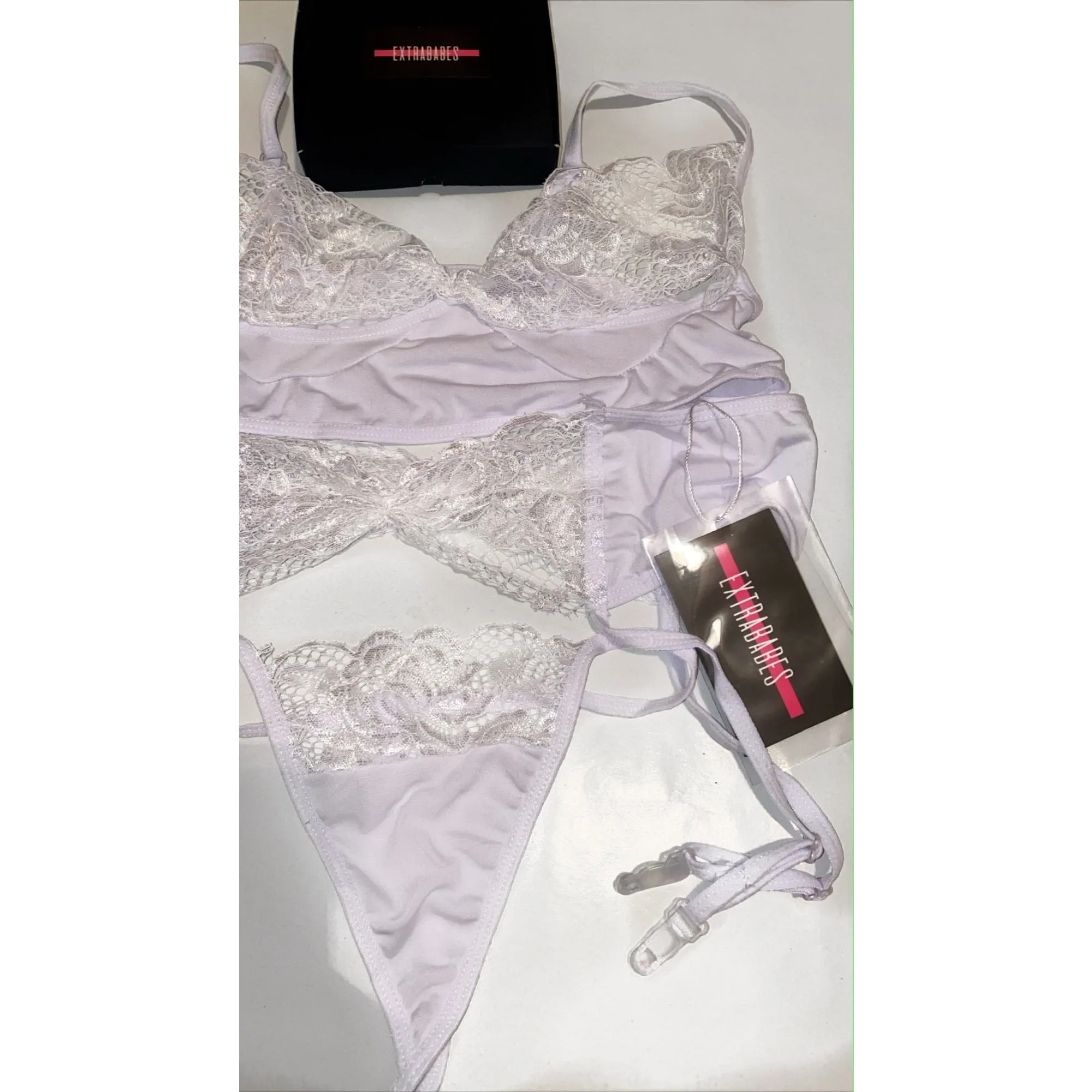 SET LENJERIE 'FANTASIZE ME' - Set lenjerie intima din 3 piese alb