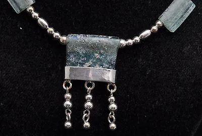 Set Of Roman Glass Bracelet, Earrings & Necklace Sterling Silver 925