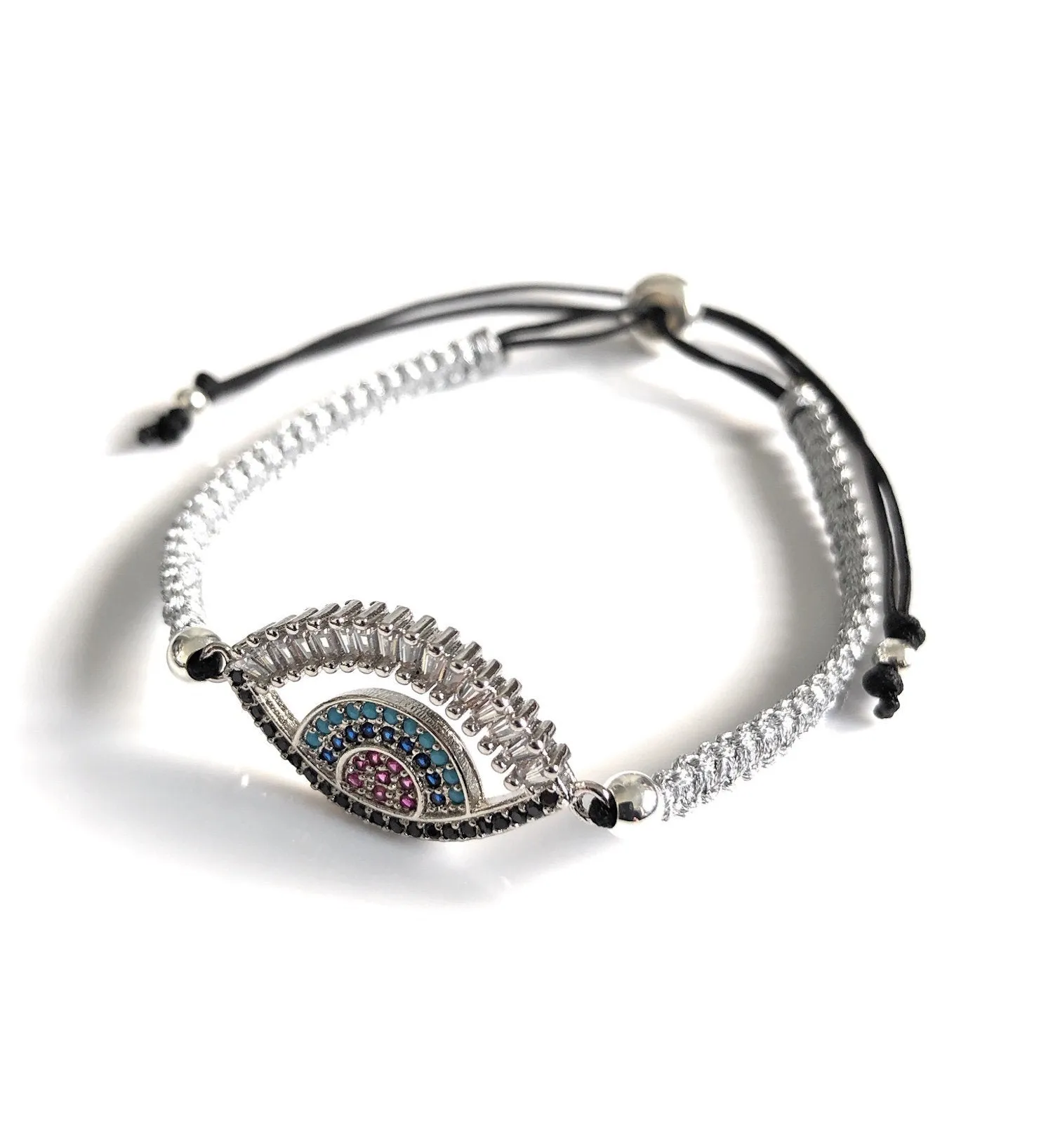 Silver Evil Eye Bracelet, Cubic Zirconia Protection Bracelets