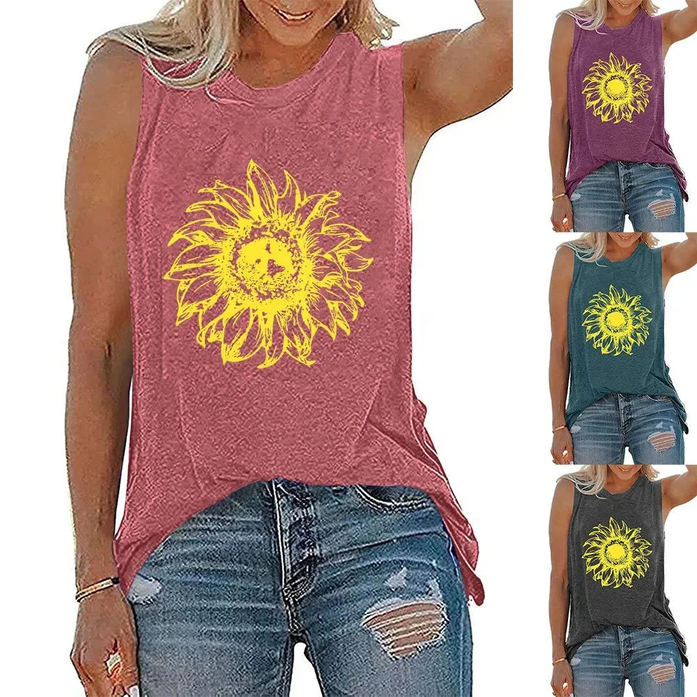 Small Daisy Pattern Printed Tank Tops