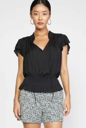 Split Neck Tie Blouse - Black