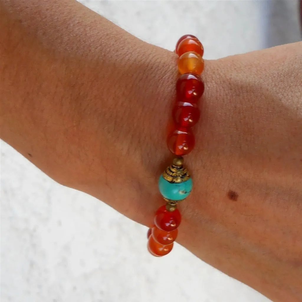 Stability - Carnelian and Capped Turquoise Genuine Gemstone Yoga Mala Bracelet