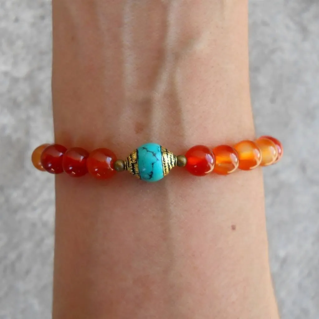 Stability - Carnelian and Capped Turquoise Genuine Gemstone Yoga Mala Bracelet